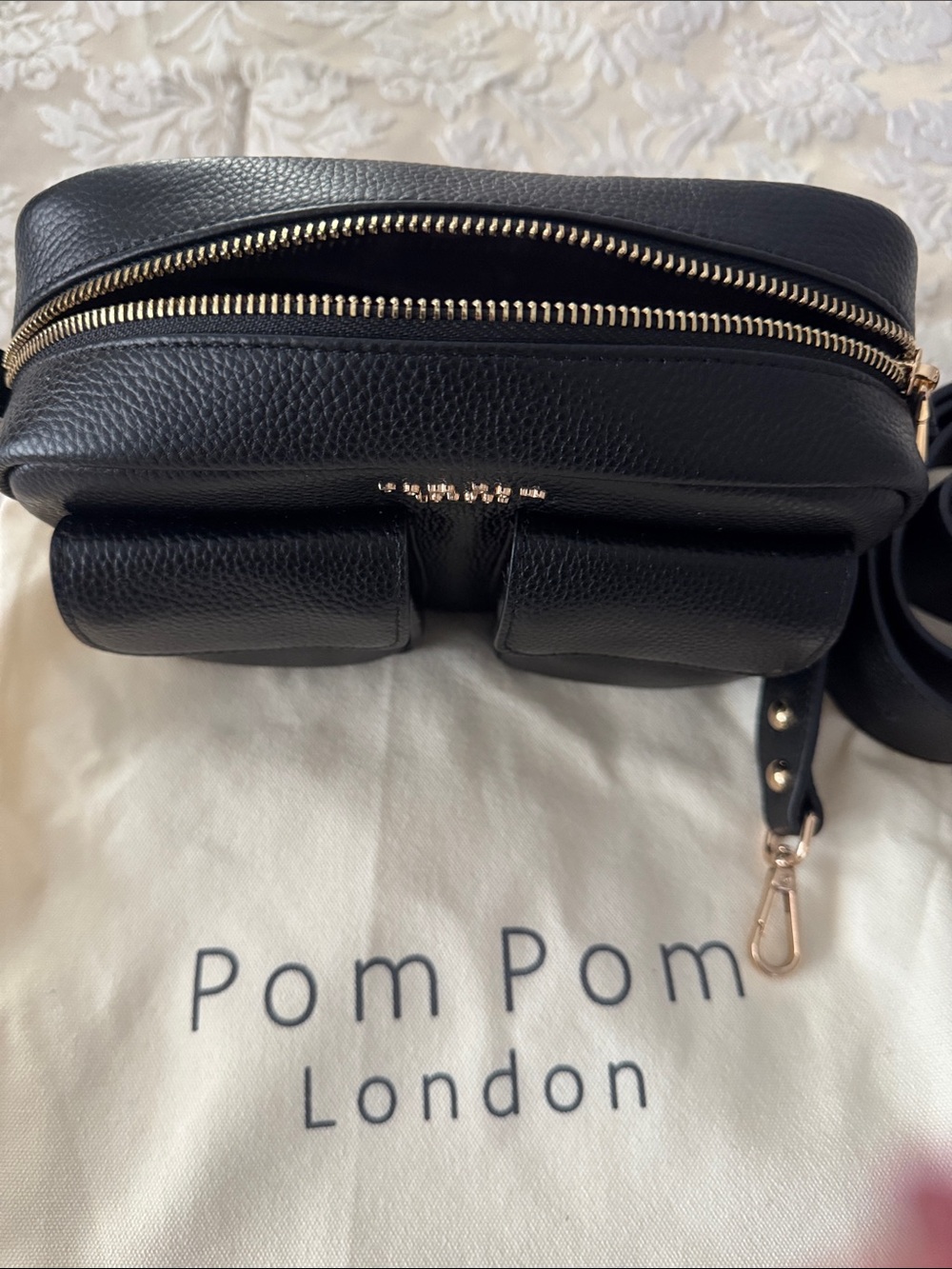 Pom Pom London Black Leather Crossbody Bag - Picture 2 of 3